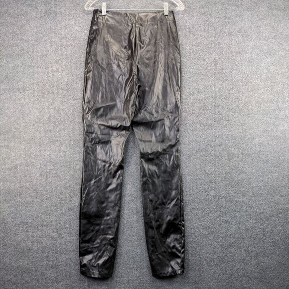 SBetro Womens Faux Leather Pants Black Medium Flat Front Slit Hem Side Zip - Picture 4 of 12